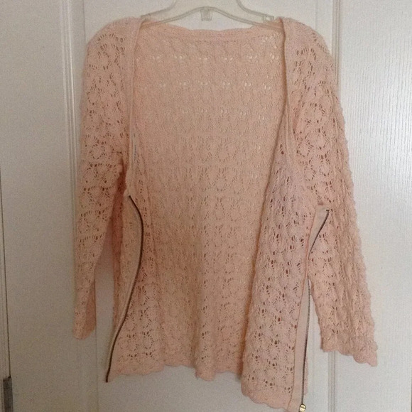 Zara Knit Women's Size L Crochet Cotton Blend Cardigan Peach Cottage Core - Picture 2 of 8